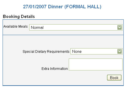 Formal Hall Booking