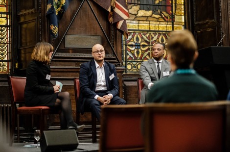 From left to right: Dr Jill Armstrong and Jason Ghaboos, Researchers and Bye-Fellows at Murray Edwards College, University of Cambridge, and Tunde Olanrewaju, Senior Partner at McKinsey & Company, at the Bank of England's Gender and Career Progression Conference. Photo credit: Tarik Ahmet.